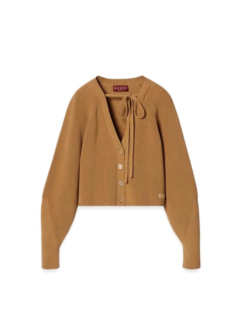 Gucci tie-neck ribbed cardigan - Brown - zdjęcie produktu nr 2