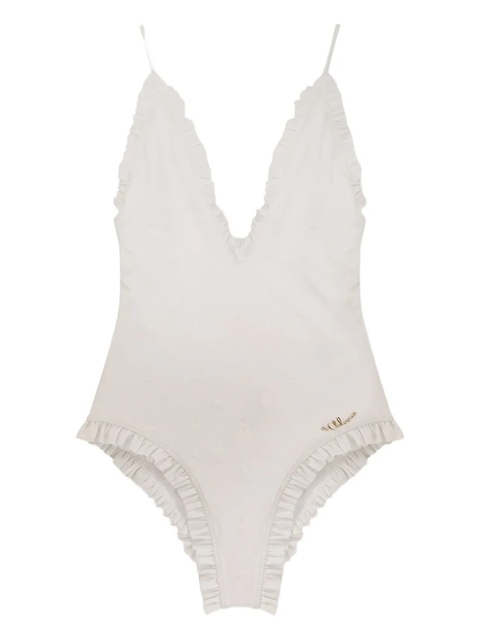Chloé ruffled embroidered swimsuit - White - zdjęcie produktu nr 1