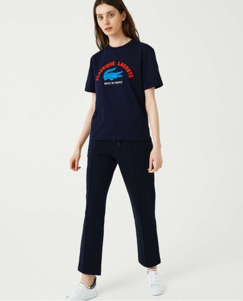 LACOSTE - Granatowy t-shirt z nadrukiem Classique Lacoste  Regular Fit - zdjęcie produktu nr 1