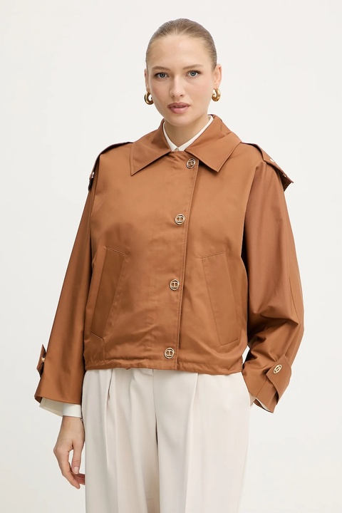 Twinset kurtka kolor brązowy przejściowa oversize 252TP2062 - zdjęcie produktu nr 1