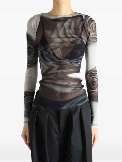 Jean Paul Gaultier rose-print mesh top - Grey - zdjęcie produktu nr 2