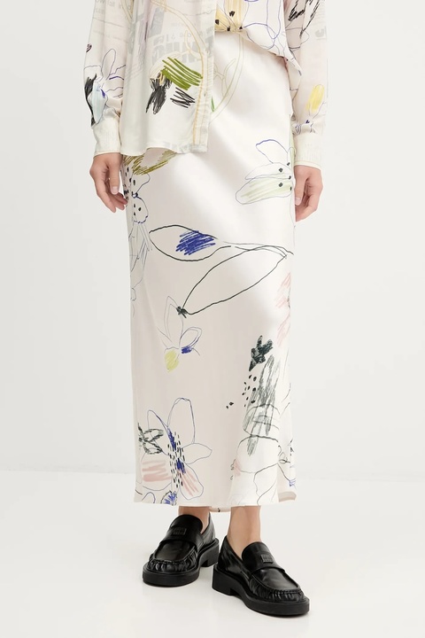 Desigual spódnica PAUL kolor beżowy midi prosta 25WWFW07 - zdjęcie produktu nr 1