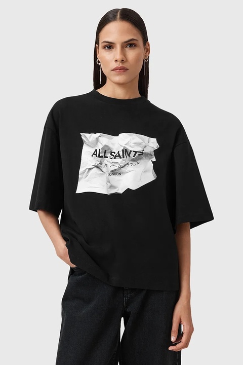 AllSaints bluzka SCRUNCH damska kolor czarny z nadrukiem W049JD - zdjęcie produktu nr 1