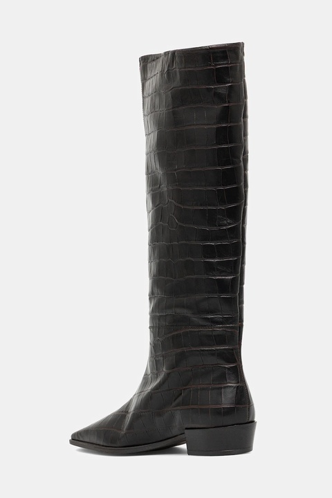 Copenhagen kozaki skórzane damskie kolor brązowy na płaskim obcasie CPH295 croco leather - zdjęcie produktu nr 2