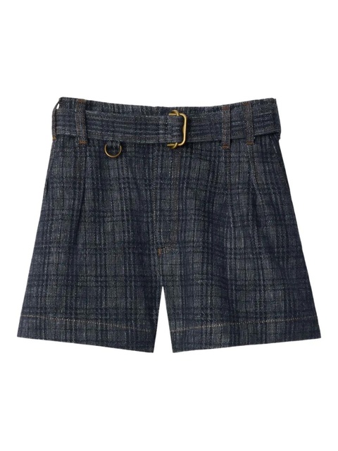 Burberry belted checked denim shorts - Blue - zdjęcie produktu nr 1