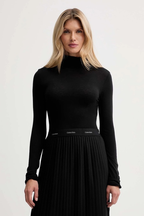 Calvin Klein longsleeve z dodatkiem wełny kolor czarny z półgolfem LV044D239G - zdjęcie produktu nr 1