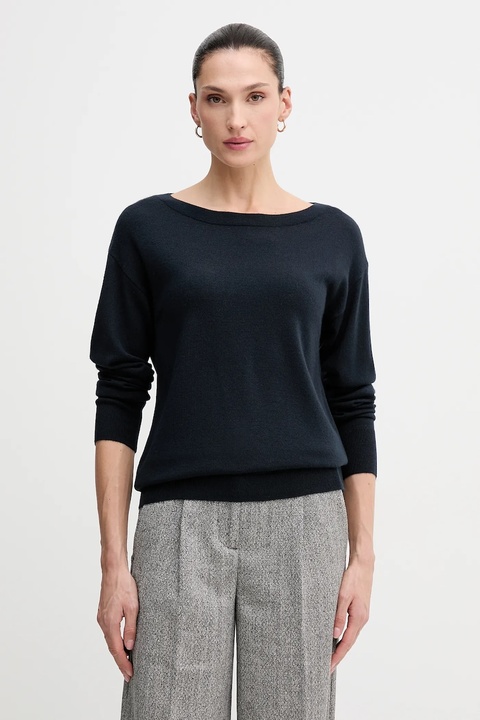 Sisley sweter wełniany damski kolor granatowy lekki 11BAM1A48 - zdjęcie produktu nr 1