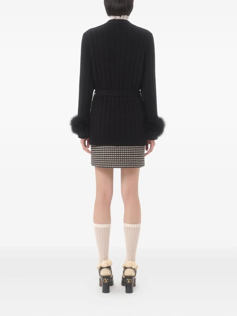 Valentino Garavani feather-cuff ribbed cardigan - Black - zdjęcie produktu nr 2