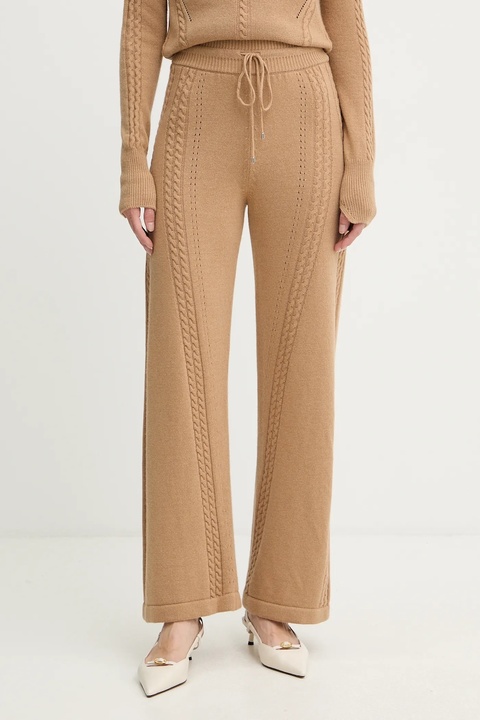 Ermanno Scervino LIFE spodnie z dodatkiem wełny damskie kolor brązowy proste high waist D474P501NJG - zdjęcie produktu nr 1