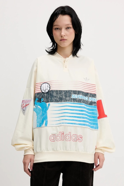 adidas Originals bluza Summersp Crew damska kolor beżowy z kapturem z nadrukiem JW0148 - zdjęcie produktu nr 1