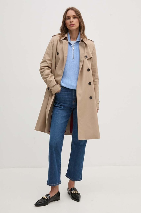 Tommy Hilfiger trencz damski kolor beżowy przejściowy dwurzędowy WW0WW42133 - zdjęcie produktu nr 2