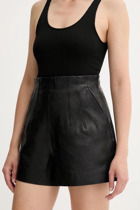 MAX&Co. szorty skórzane damskie kolor czarny gładkie high waist 2526436023200 - zdjęcie produktu nr 1