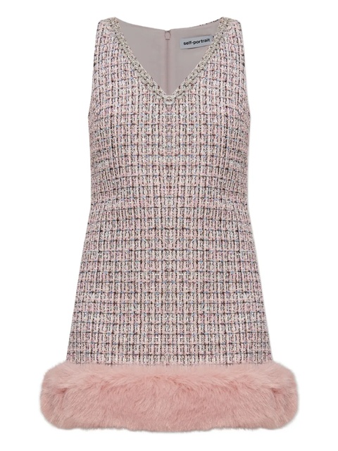 Self-Portrait embellished fur-trimmed dress - Pink - zdjęcie produktu nr 1