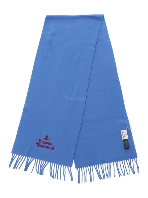 Vivienne Westwood logo-embroidery fringed scarf - Blue - zdjęcie produktu nr 1