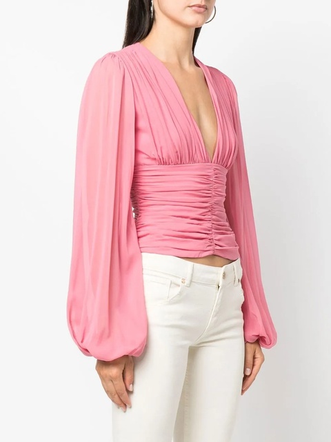 Blumarine ruched V-neck silk blouse - Pink - zdjęcie produktu nr 2