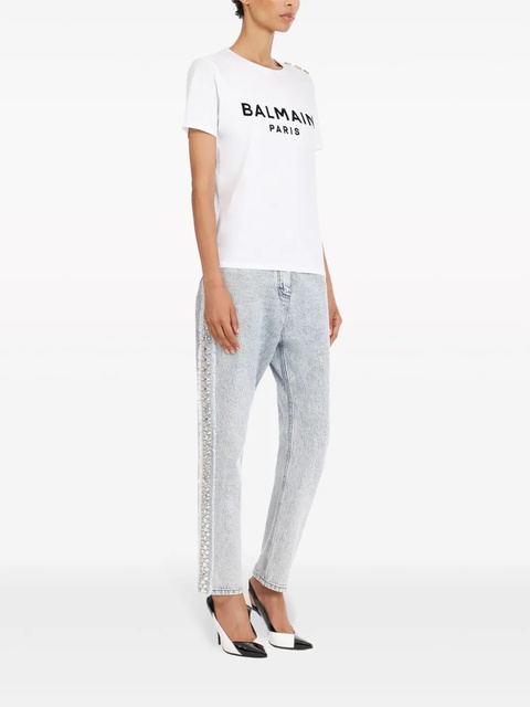 Balmain button-detail logo-print T-shirt - White - zdjęcie produktu nr 2