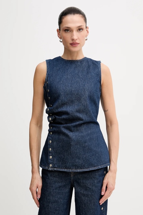 Rotate bluzka jeansowa damska kolor granatowy gładka 114814D03 - zdjęcie produktu nr 1