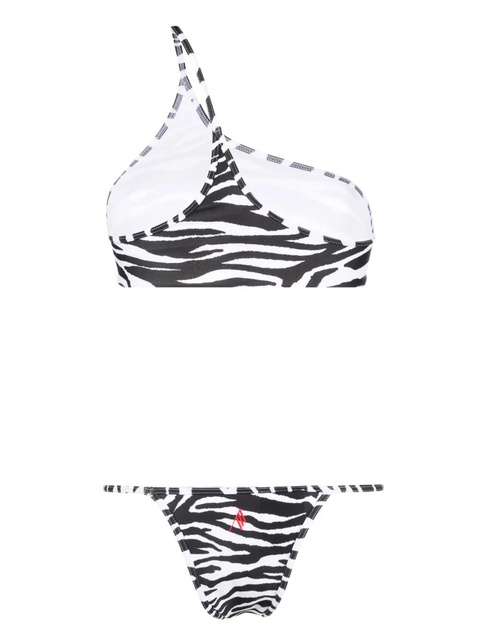 The Attico one-shoulder zebra-print bikini set - White - zdjęcie produktu nr 1
