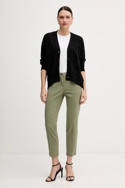 Sisley spodnie damskie kolor zielony fason cygaretki medium waist 48M855BK7 - zdjęcie produktu nr 2