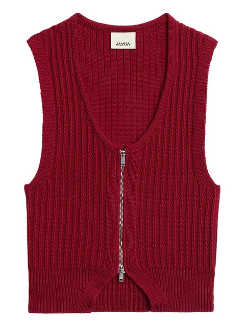 ISABEL MARANT Devima ribbed zip-front top - Red - zdjęcie produktu nr 2