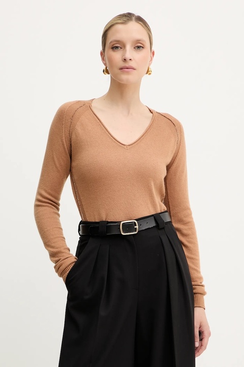Silvian Heach sweter z domieszką wełny DIEGOROSA damski kolor brązowy lekki GPA25242MA - zdjęcie produktu nr 1