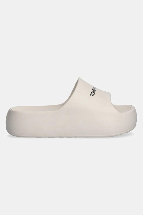 Tommy Jeans klapki TJW FLATFORM POOL SLIDE ESS damskie kolor beżowy na platformie EN0EN02763 - zdjęcie produktu nr 2