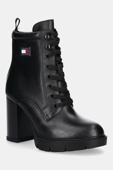 Tommy Jeans botki skórzane TJW HEEL LACE UP BOOT damskie kolor czarny na słupku EN0EN02832 - zdjęcie produktu nr 1