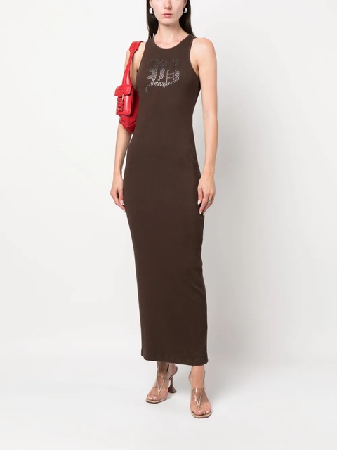 Blumarine rhinestone-logo midi dress - Brown - zdjęcie produktu nr 2
