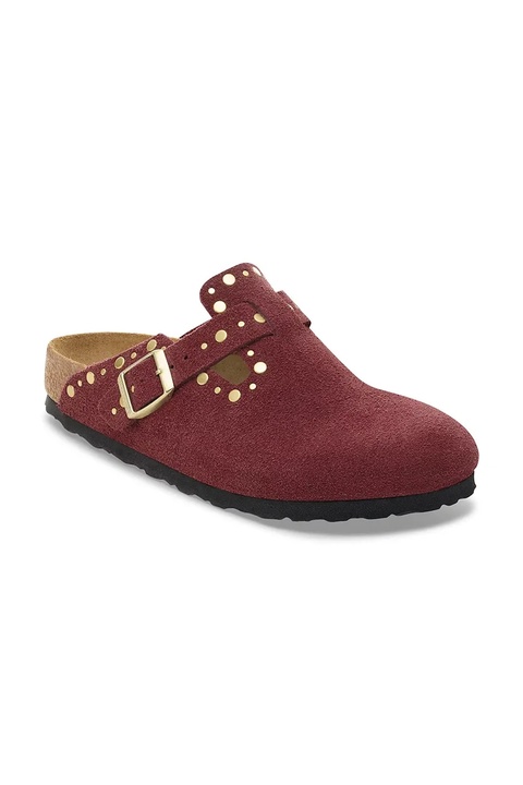 Birkenstock klapki zamszowe Boston Rivet damskie kolor czerwony 1030379 - zdjęcie produktu nr 2
