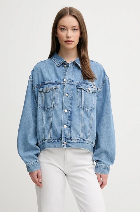 Calvin Klein Jeans kurtka jeansowa kolor niebieski przejściowa oversize J20J225182 - zdjęcie produktu nr 1