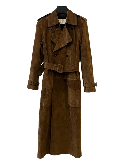 Saint Laurent double-breasted suede long trench-coat - Brown - zdjęcie produktu nr 2