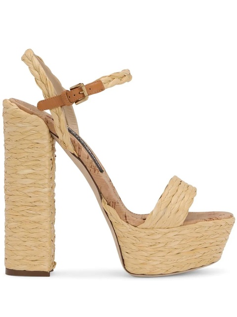 Dolce & Gabbana 145mm raffia platform sandals - Neutrals - zdjęcie produktu nr 1