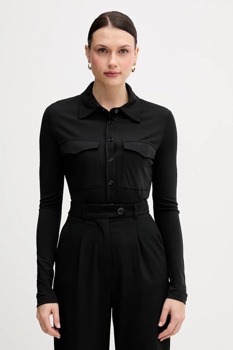 Sisley koszula damska kolor czarny regular z kołnierzykiem klasycznym 54HXLQ09M - zdjęcie produktu nr 1