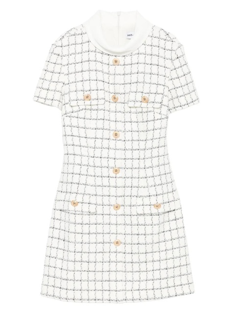 Self-Portrait checked button-detailed mini dress - White - zdjęcie produktu nr 1