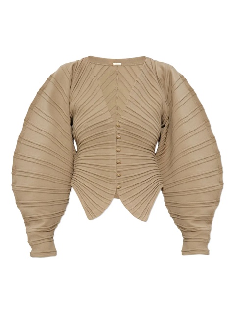 Cult Gaia pleated balloon-sleeve knit cardigan - Neutrals - zdjęcie produktu nr 1