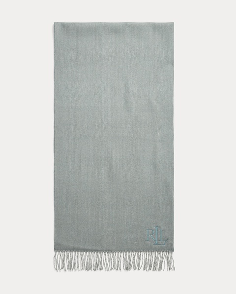 LAUREN BY RALPH LAUREN - Niebieski szalik z frędzlami i logo - zdjęcie produktu nr 1