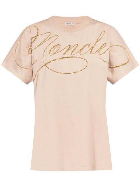 Moncler embroidered cursive-logo T-shirt - Pink - zdjęcie produktu nr 1
