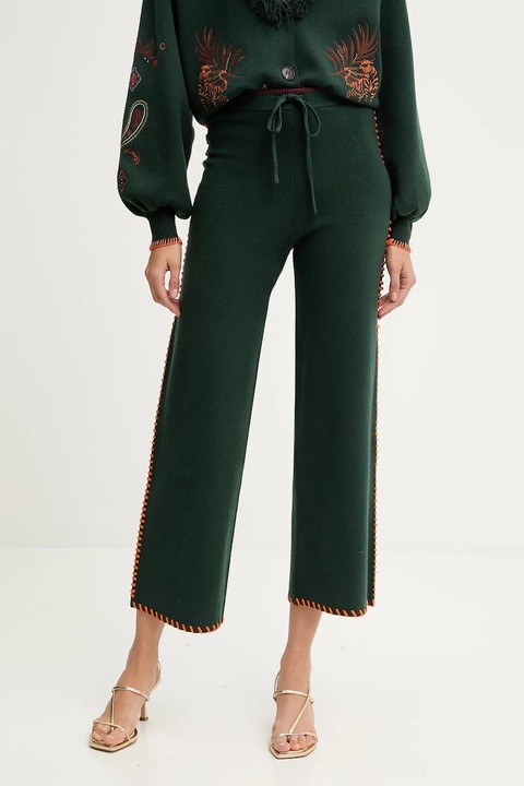 Never Fully Dressed spodnie damskie kolor zielony proste high waist NFDKN730 - zdjęcie produktu nr 2