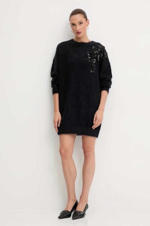 Blugirl Blumarine sukienka z domieszką wełny kolor czarny mini oversize RF5151.MS037 - zdjęcie produktu nr 2