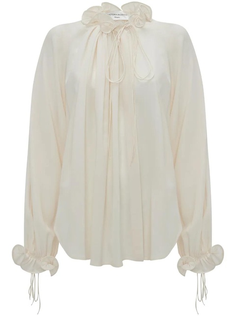 Victoria Beckham ruffle-trim pleated silk blouse - White - zdjęcie produktu nr 1
