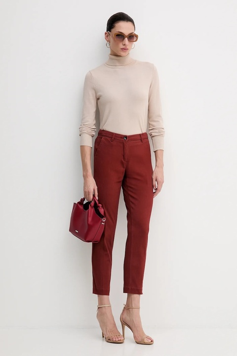 Sisley spodnie damskie kolor czerwony fason cygaretki medium waist 48M855BK7 - zdjęcie produktu nr 2