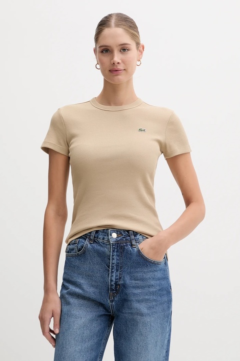 Lacoste t-shirt bawełniany damski kolor beżowy TF5538 - zdjęcie produktu nr 1