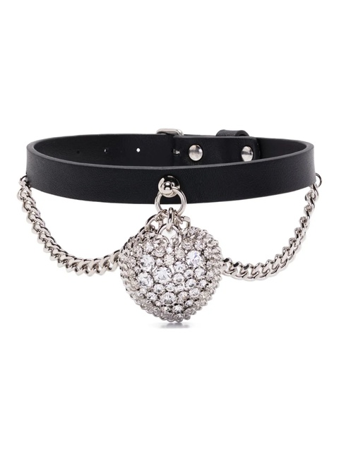 Alessandra Rich heart-pendant leather necklace - Black - zdjęcie produktu nr 2