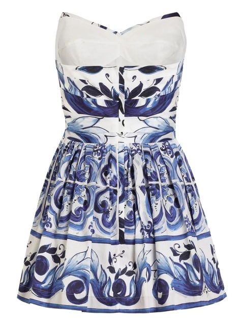 Dolce & Gabbana Majolica-print strapless mini dress - White - zdjęcie produktu nr 2