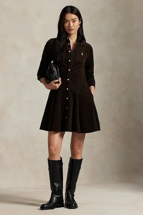 Polo Ralph Lauren sukienka bawełniana kolor brązowy mini rozkloszowana 211972069 - zdjęcie produktu nr 1