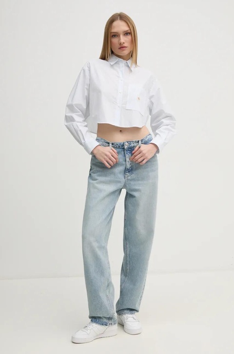 Calvin Klein Jeans koszula bawełniana damska kolor niebieski relaxed z kołnierzykiem klasycznym J20J225078 - zdjęcie produktu nr 2