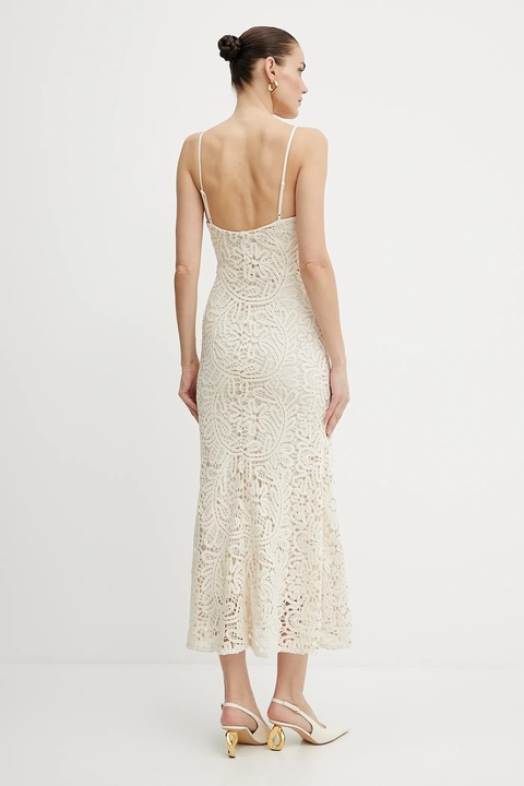 Bardot sukienka bawełniana kolor beżowy midi dopasowana 57998DB6 - zdjęcie produktu nr 2