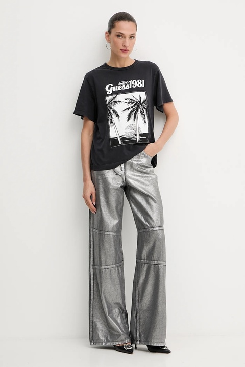 Guess t-shirt bawełniany damski kolor czarny W5YI17 I3Z14 - zdjęcie produktu nr 2