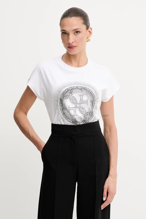 Guess t-shirt bawełniany 4G damski kolor biały W5YI14 I3Z14 - zdjęcie produktu nr 1