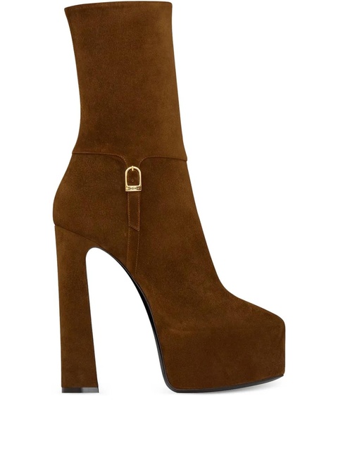 Saint Laurent platform block-heel lambskin boots - Brown - zdjęcie produktu nr 1